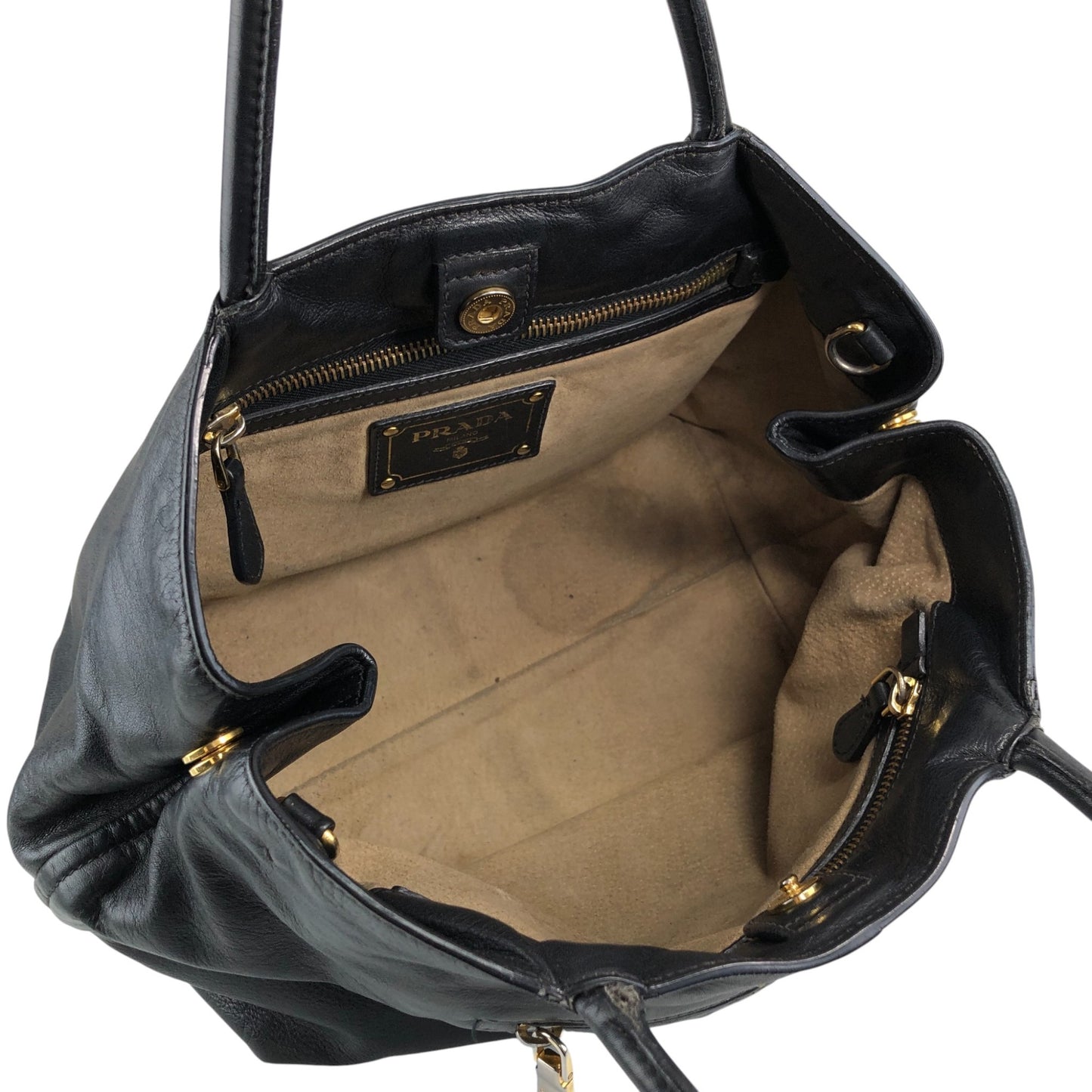 PRADA Logo Front Pocket Handbag Black Vintage gkw2r3