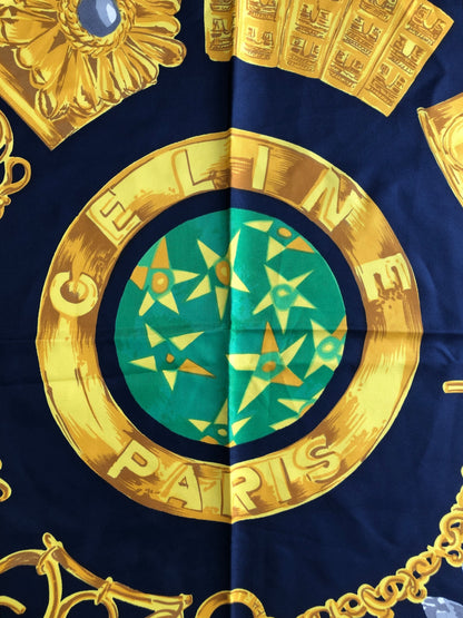 CELINE Starball Arc de Triomphe Scarf Green×Navy Vintage amx5ih