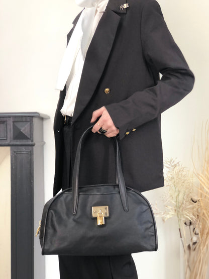 LOEWE Anagram Padlock Small Boston bag Handbag Black Vintage xazh3e