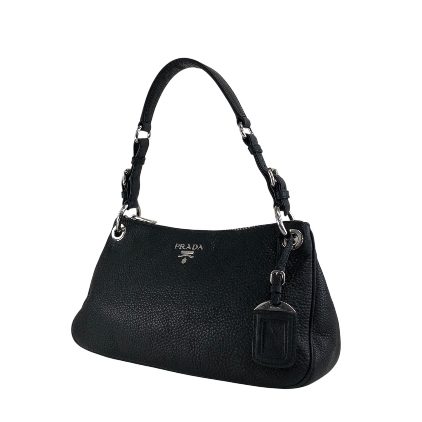 PRADA Logo Shoulder bag Black Vintage j4hmuw