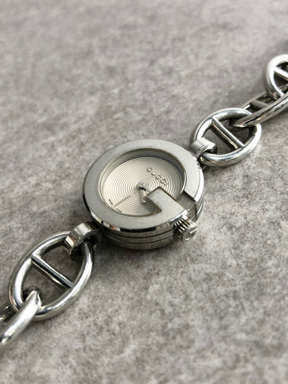 GUCCI Logo Bracelet Watch Silver Vintage 28nhzx