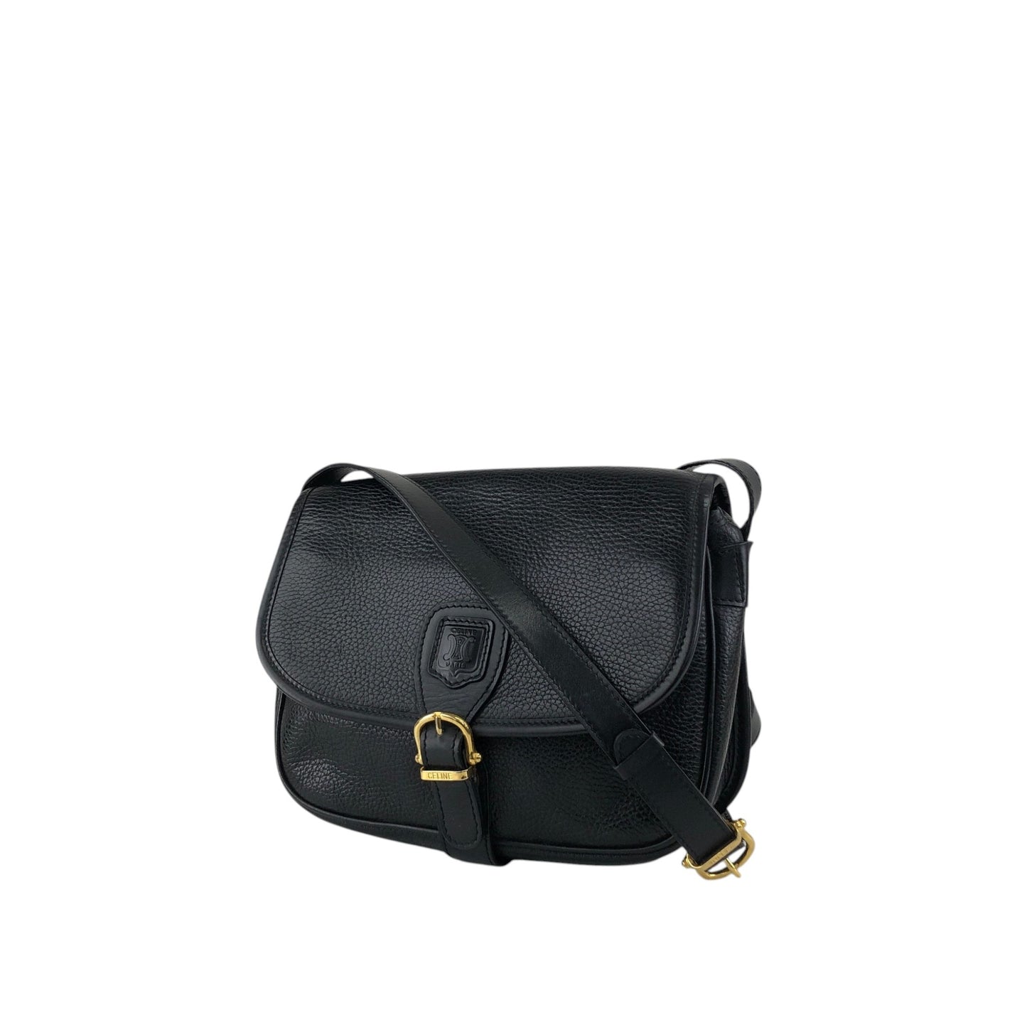 CELINE Blason Front Buckle Shoulder bag Black Vintage 4n3ttr