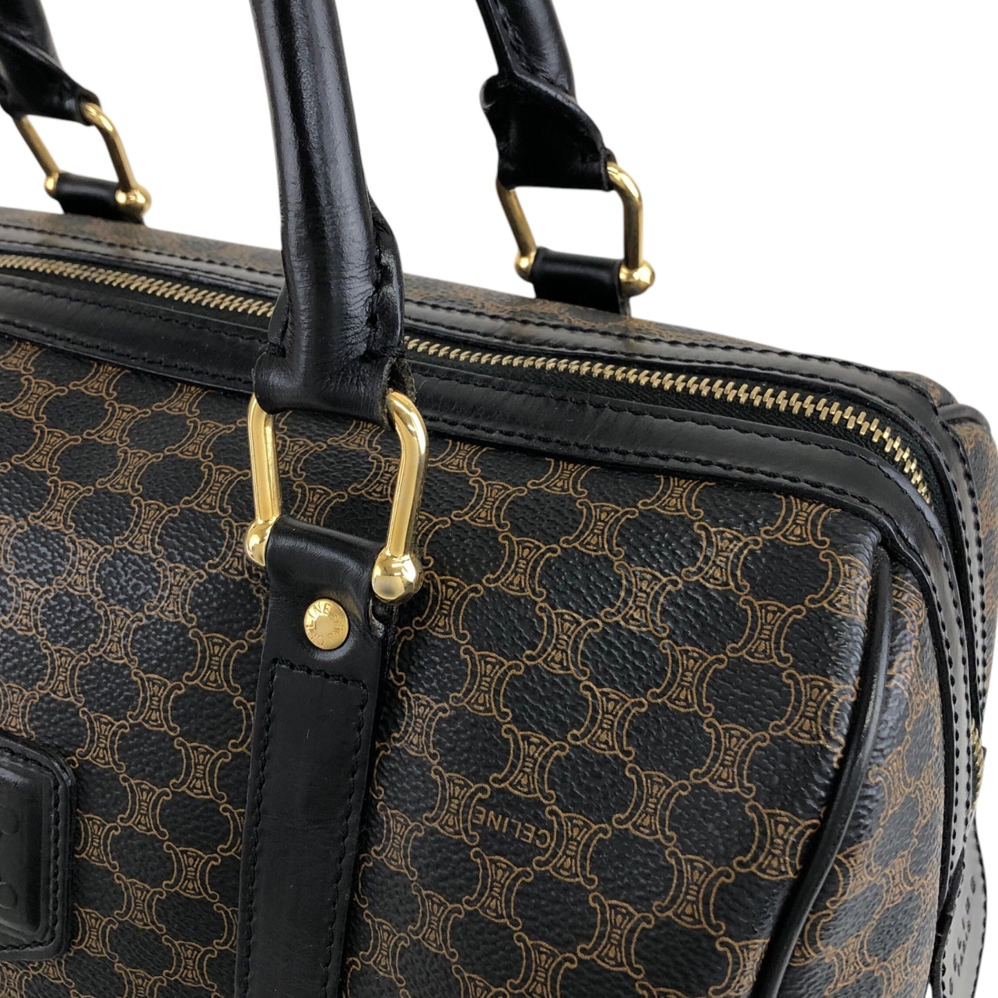 CELINE Macadam Blason Two-way Handbag Shoulder bag Boston bag Black Vintage a68hfi