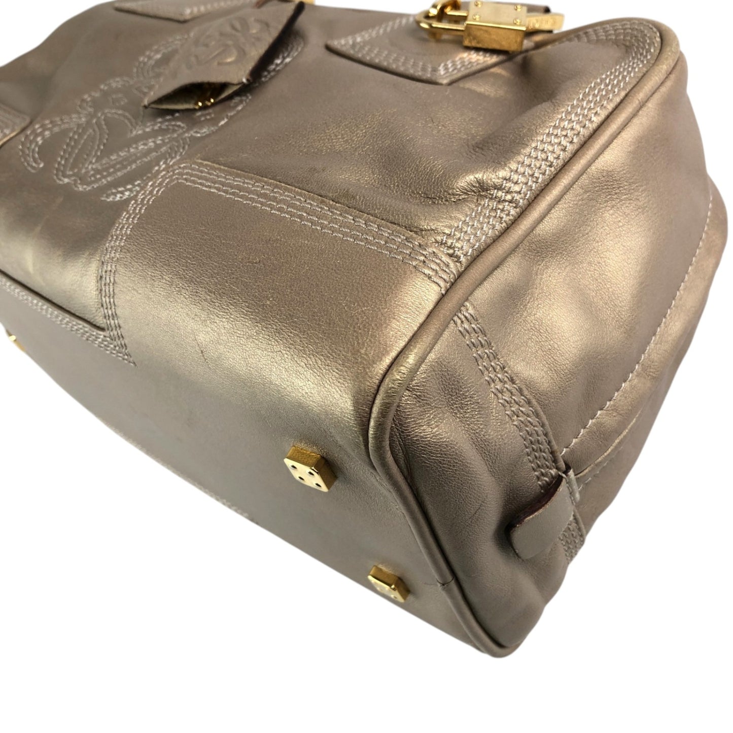 LOEWE Amazona Anagram Small Boston bag Handbag Gold Vintage unh432