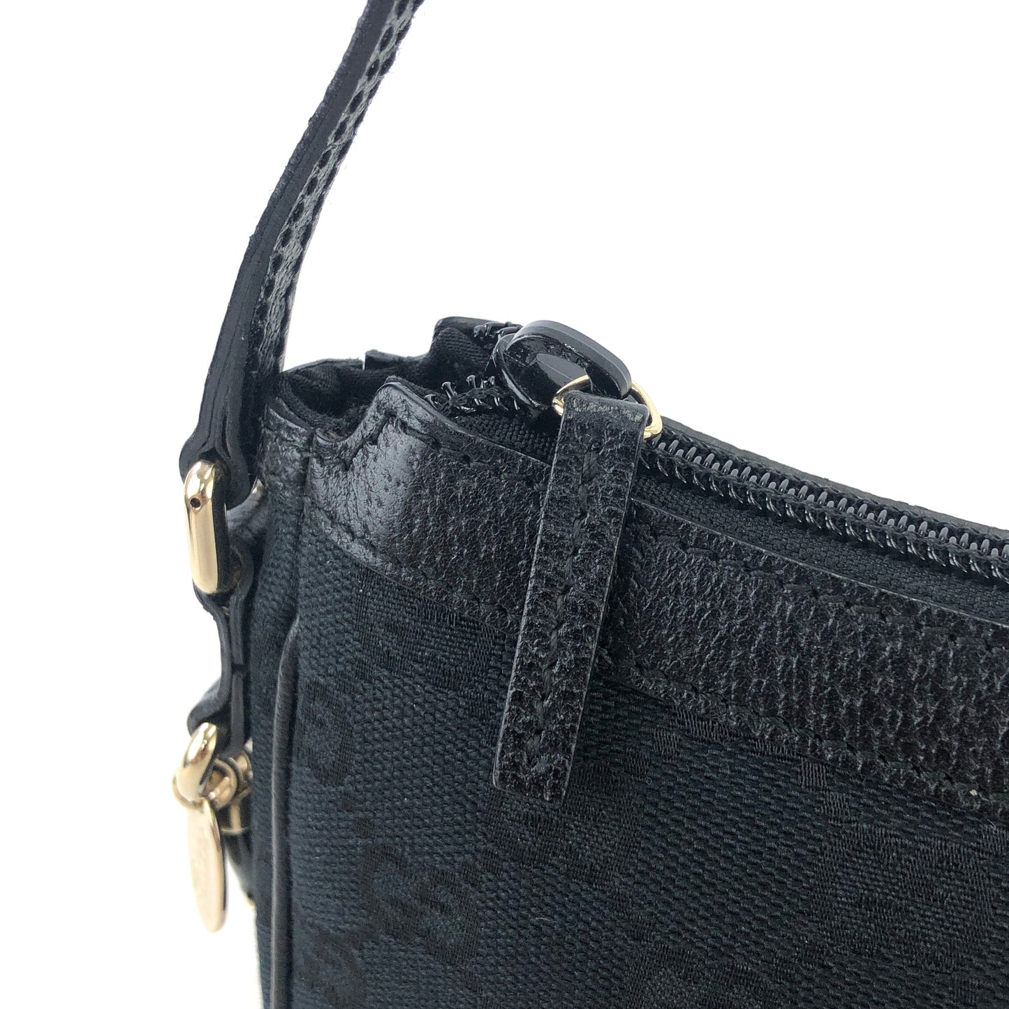 GUCCI GG Pattern Boots Charm Jacquard Leather Handbag Hobobag Black Vintage iz4gtx