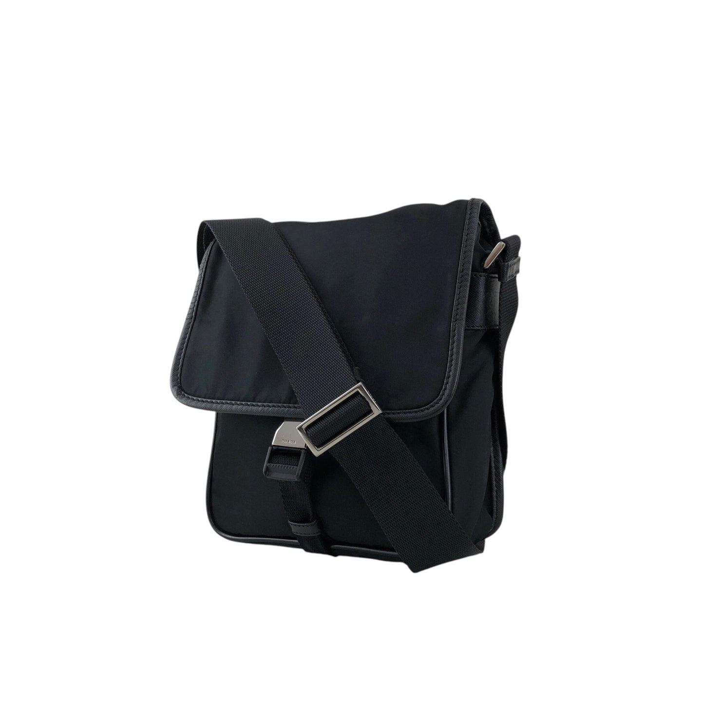PRADA Tessuto Triangle Logo Front Buckle Shoulder bag Black Vintage 78def6
