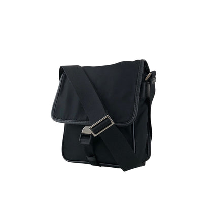 PRADA Tessuto Triangle Logo Front Buckle Shoulder bag Black Vintage 78def6