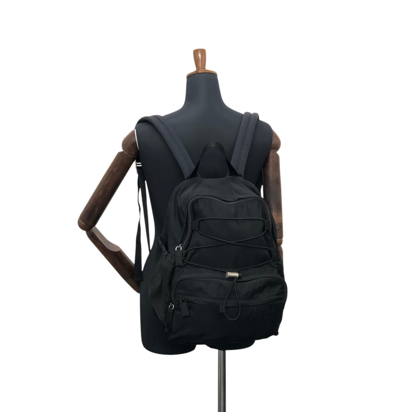 PRADA Tessuto Triangle Logo Double Pocket Backpack Black Vintage bpk4w7