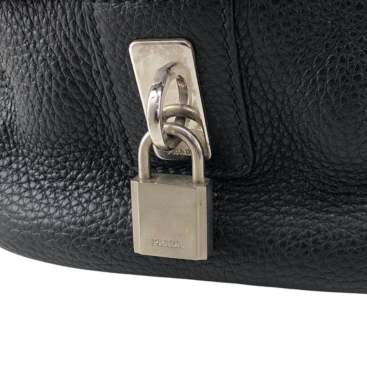 PRADA Logo Embossed Small Boston bag Handbag Black Vintage 6kdc52