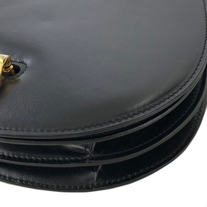CELINE Gancini Leather Round Crossbody Shoulder bag Black Vintage 5ec6bk