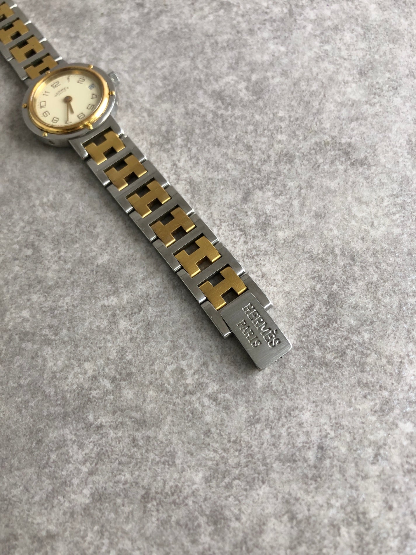 HERMES Quartz Clipper Watch Silver×Gold Vintage 8nv65a