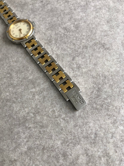 HERMES Quartz  Clipper Watch Silver×Gold Vintage 8nv65a