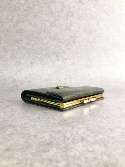 Yves Saint Laurent 金屬扣環折疊錢包 綠色復古 pk8u8c