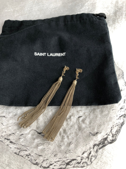 Yves Saint Laurent YSL Logo Tassel Pierced Gold Vintage iybfm5