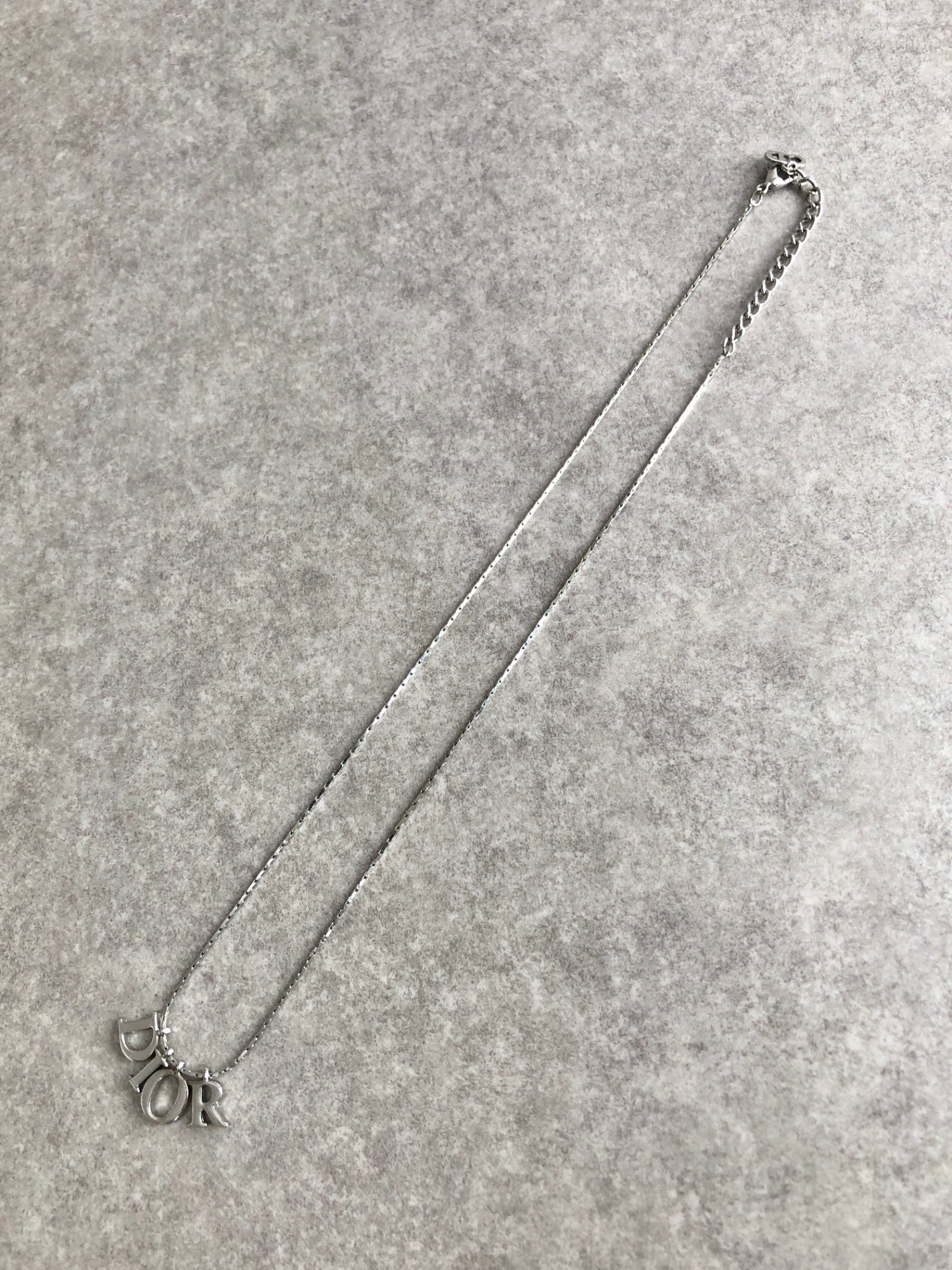 Christian Dior Logo Charm Necklace Silver Vintage pz5i3v
