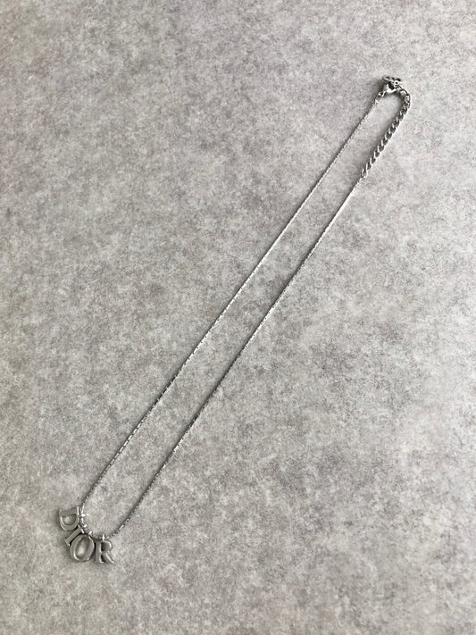 Christian Dior Logo Charm Necklace Silver Vintage pz5i3v