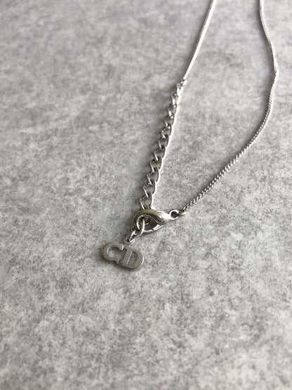 Christian Dior CD Logo Necklace Silver Vintage fyi7ir