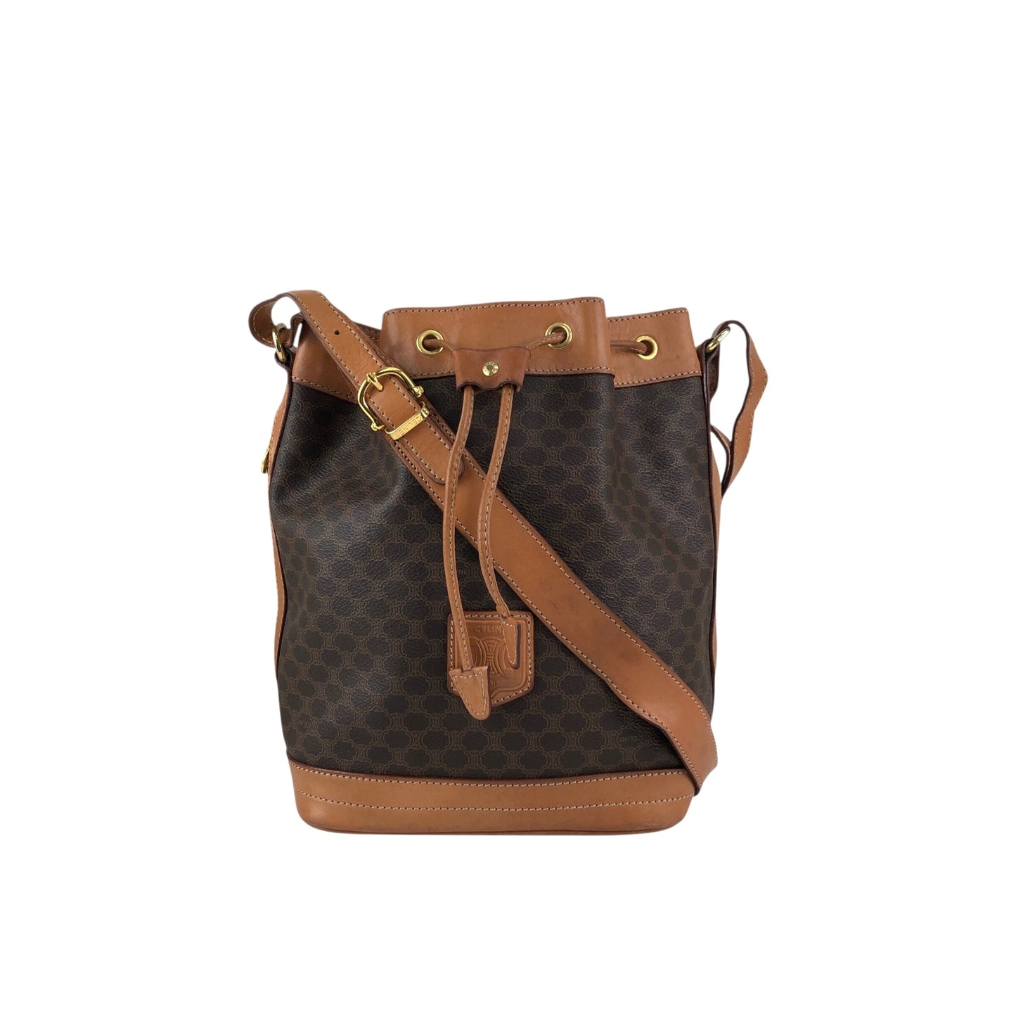 CELINE Macadam Blason Drawstring Shoulder bag Brown Vintage 7ce2it