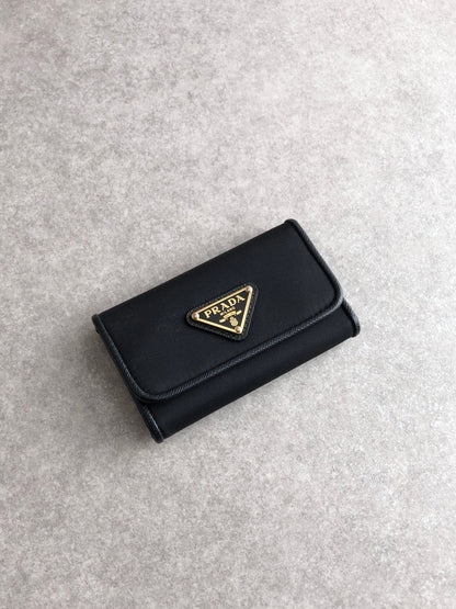 PRADA Triangle Logo Key Case Black 1PG222 Vintage yngsxb