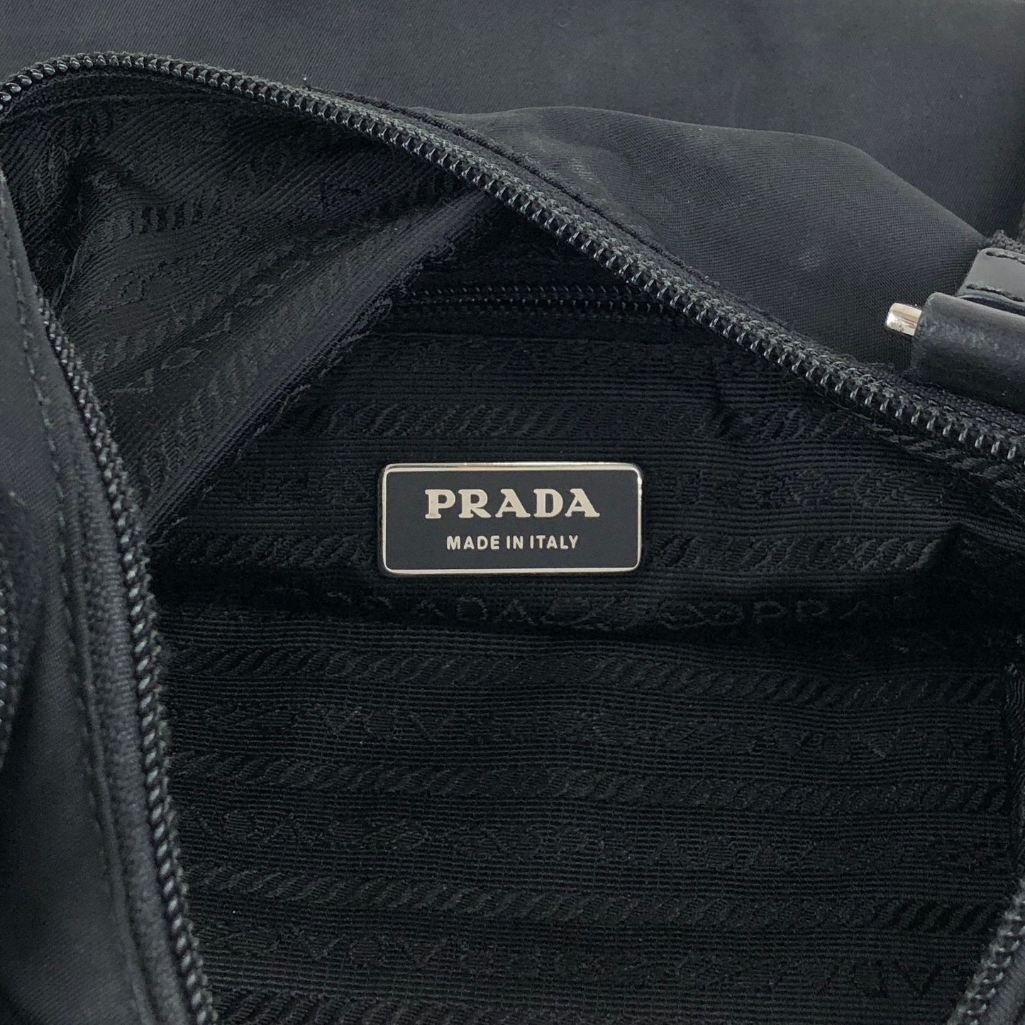PRADA Tessuto Triangle Logo Front Buckle Shoulder bag Black Vintage h7n4ka