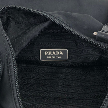 PRADA Tessuto Triangle Logo Front Buckle Shoulder bag Black Vintage h7n4ka