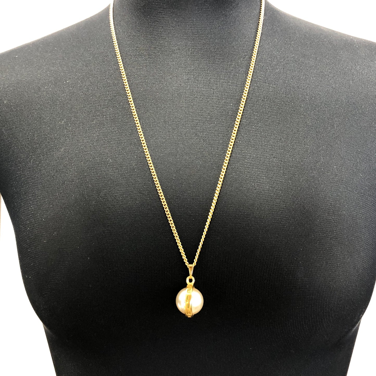 CELINE Logo Pearl Necklace Gold Vintage igjaxf