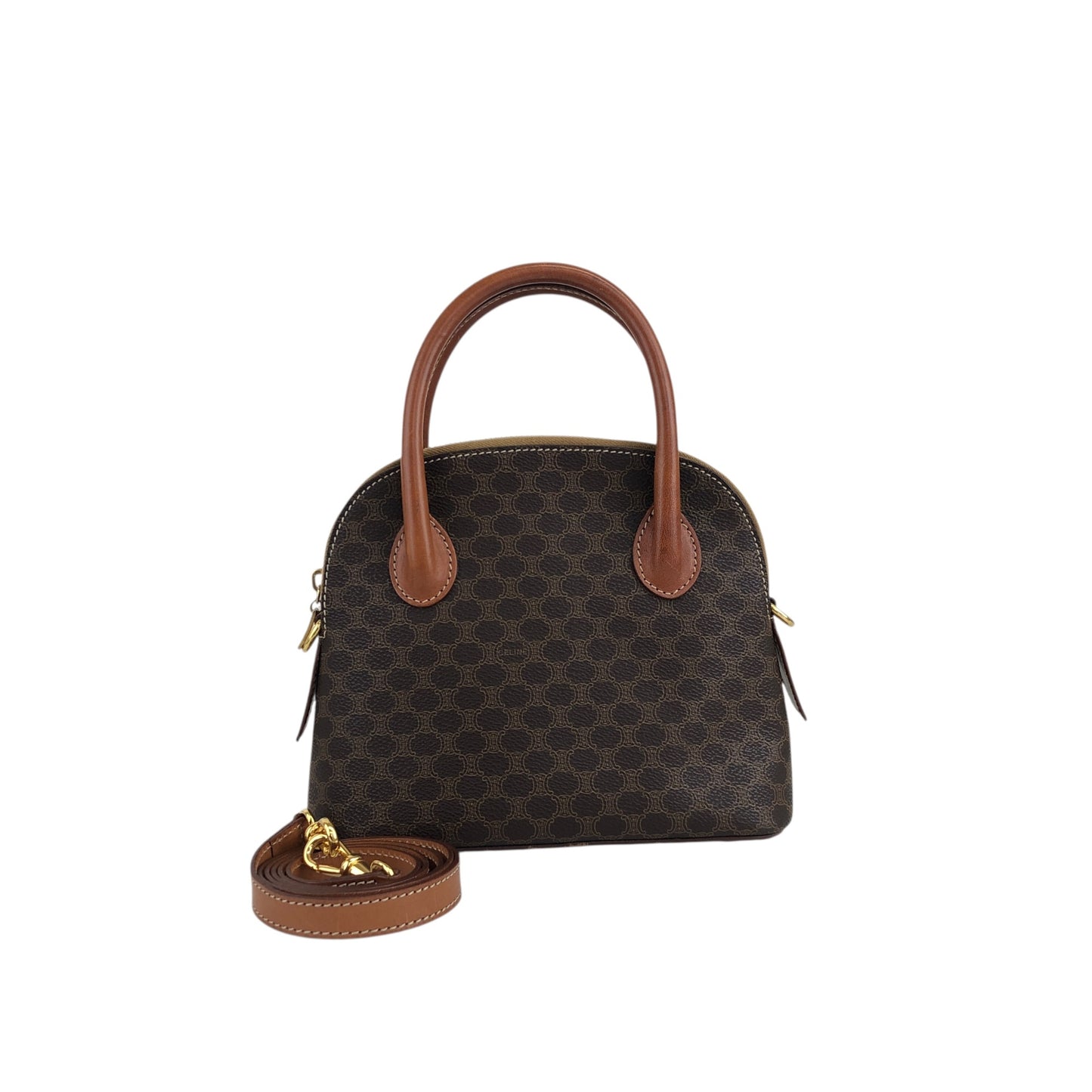 CELINE Macadam Two-way Handbag Shoulder bag Brown Vintage ie5eed
