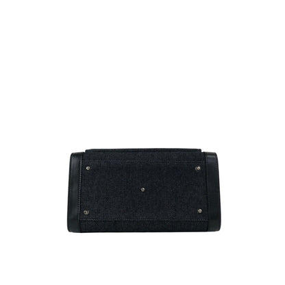 Christian Dior Logo Handbag Black,Indigo Canvas Denim Vintage 554rfk