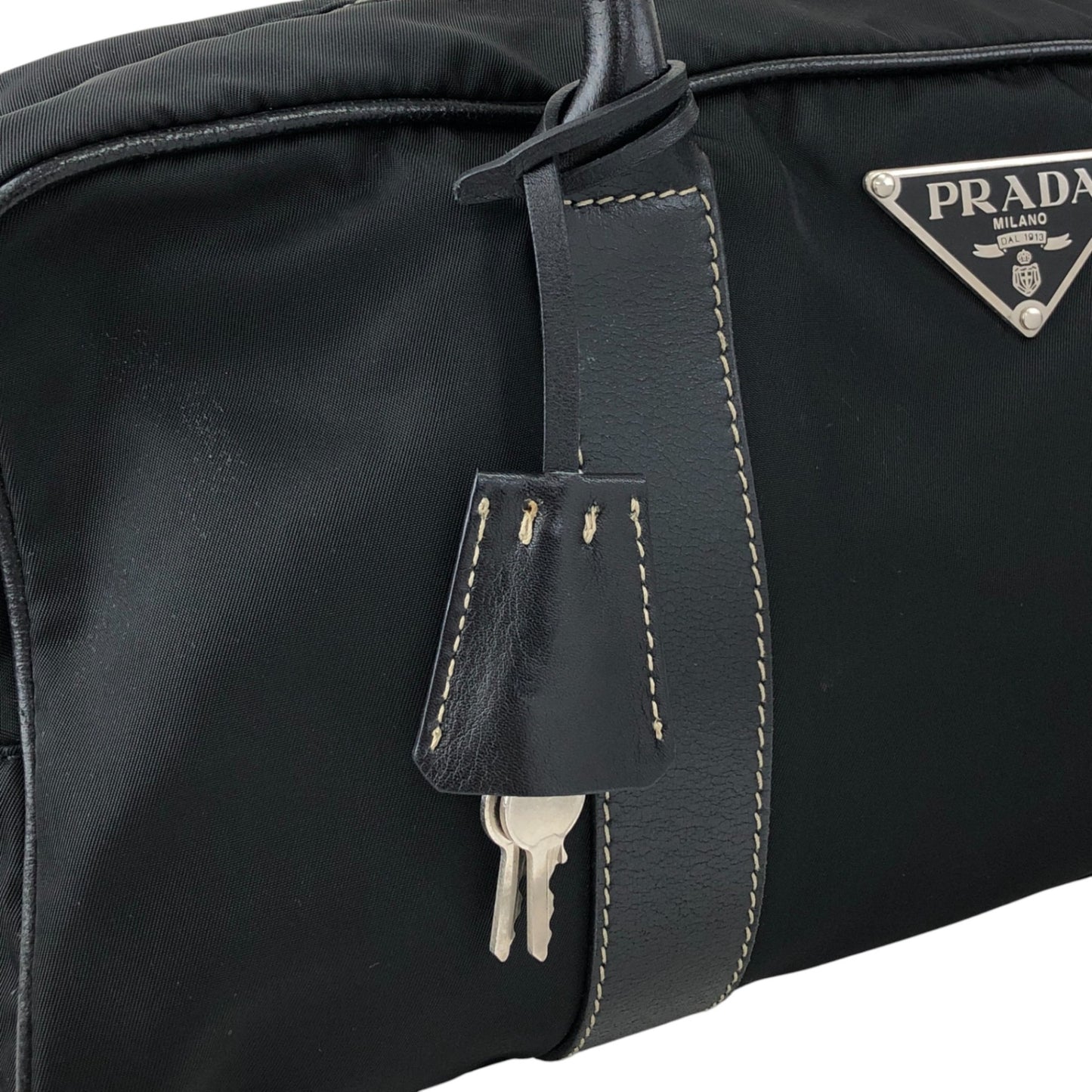PRADA Tessuto Triangle Logo Padlock Small Boston bag Handbag Black Vintage xxiw34