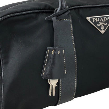 PRADA Tessuto Triangle Logo Padlock Small Boston bag Handbag Black Vintage xxiw34