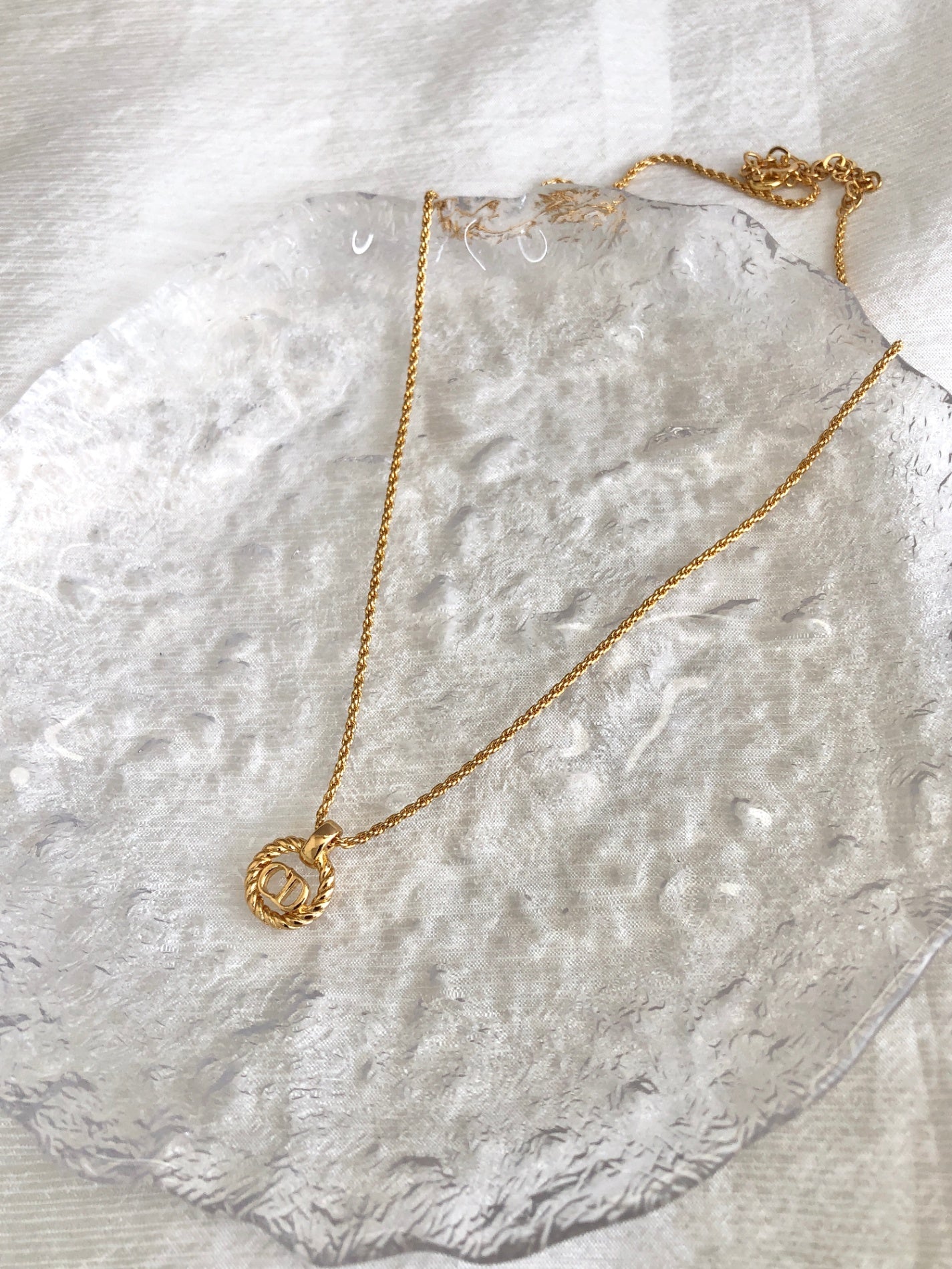 Christian Dior CD Logo Necklace Gold Vintage zb3px6