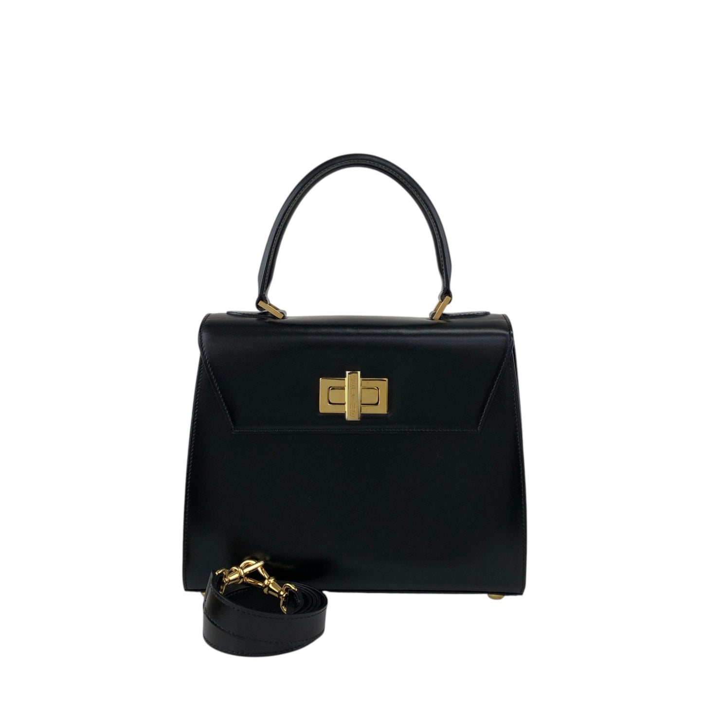 CELINE Turn Lock Two-way Handbag Shoulder bag Black Vintage aerfah