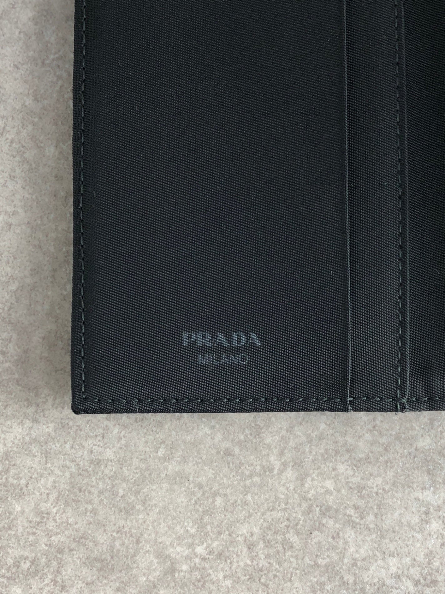 PRADA Tessuto Triangle Logo Trifold Wallet Black Vintage d6ehtk
