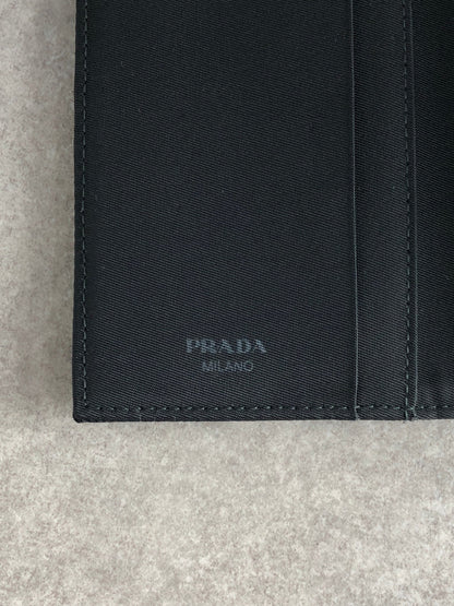 PRADA Tessuto Triangle Logo Trifold Wallet Black Vintage d6ehtk