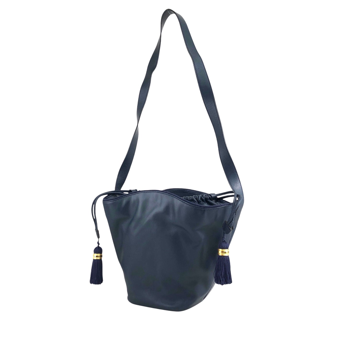 Christian Dior CD Logo Tassel Drawstring Shoulder bag Navy Vintage vzaky4