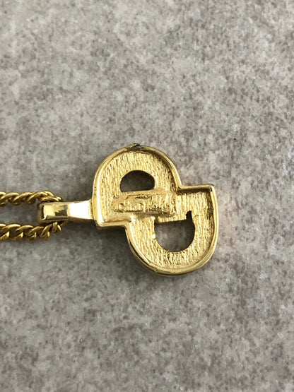 Christian Dior CD Logo Rhinestone Necklace Gold×Black Vintage iufg6r