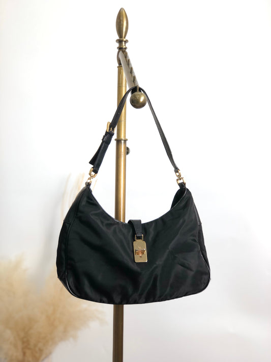 PRADA Tessuto Triangle Logo Turn Lock Shoulder bag Black Vintage 5mvw3a