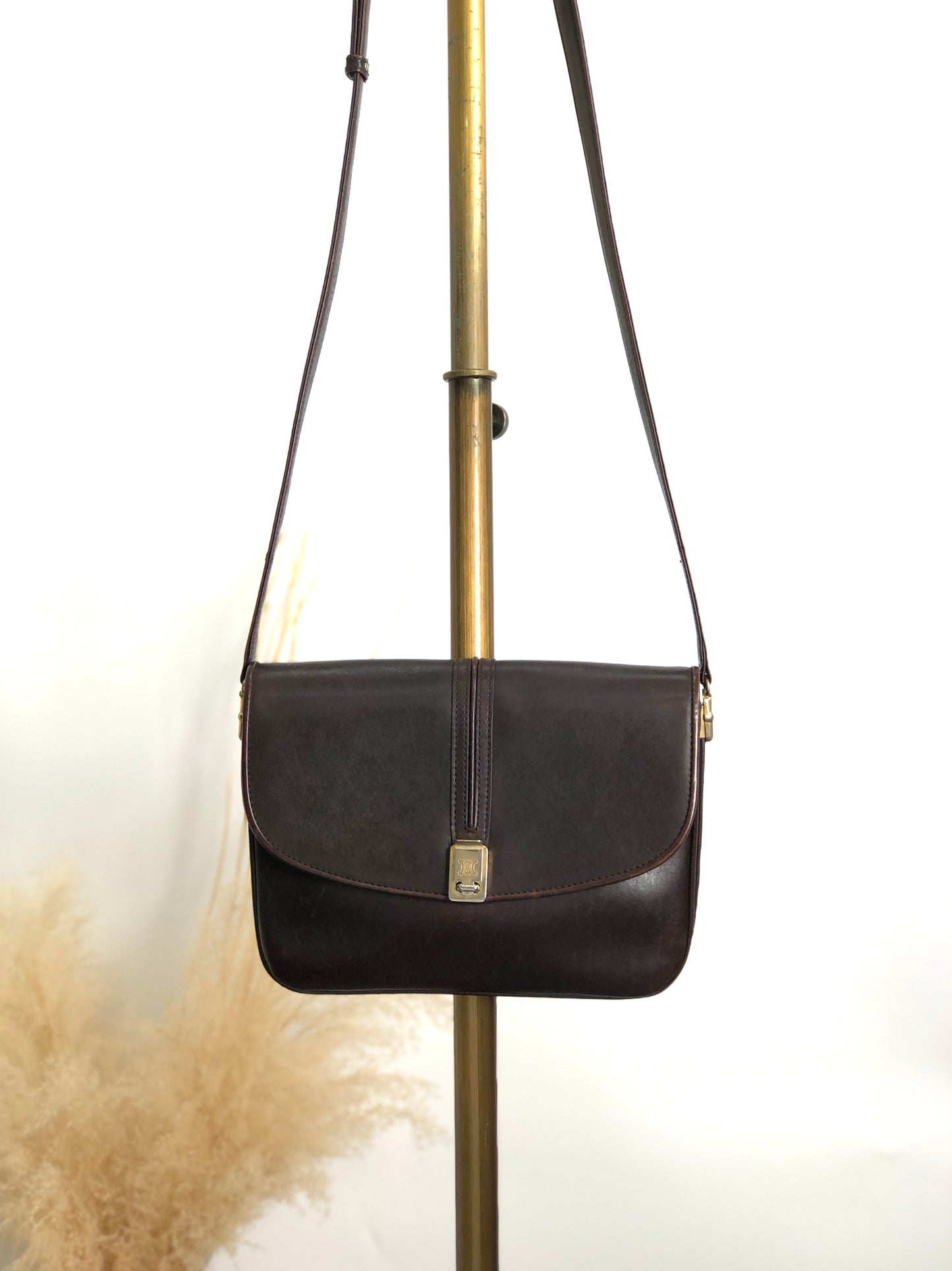 CELINE Logo Shoulder bag Brown Vintage wj4pws