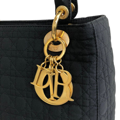 Christian Dior  Lady Dior Cannage CD Logo Charm Nylon Two-way Handbag Shoulder bag Black Vintage vwagxx