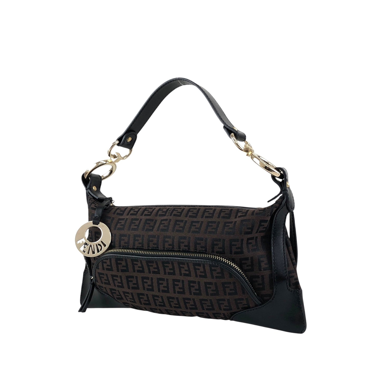 FENDI Zucchino Logo Charm Handbag Hobobag Brown Vintage fhfygp