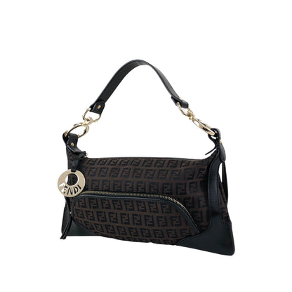 FENDI Zucchino Logo Charm Handbag Hobobag Brown Vintage fhfygp