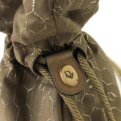 Christian Dior 蜂巢圖案尼龍抽繩斜背包 米色復古 aiss5h 
