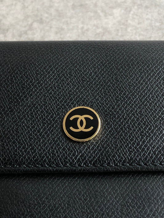 CHANEL Coco Mark Folded Wallet Black Vintage 5kt7pz