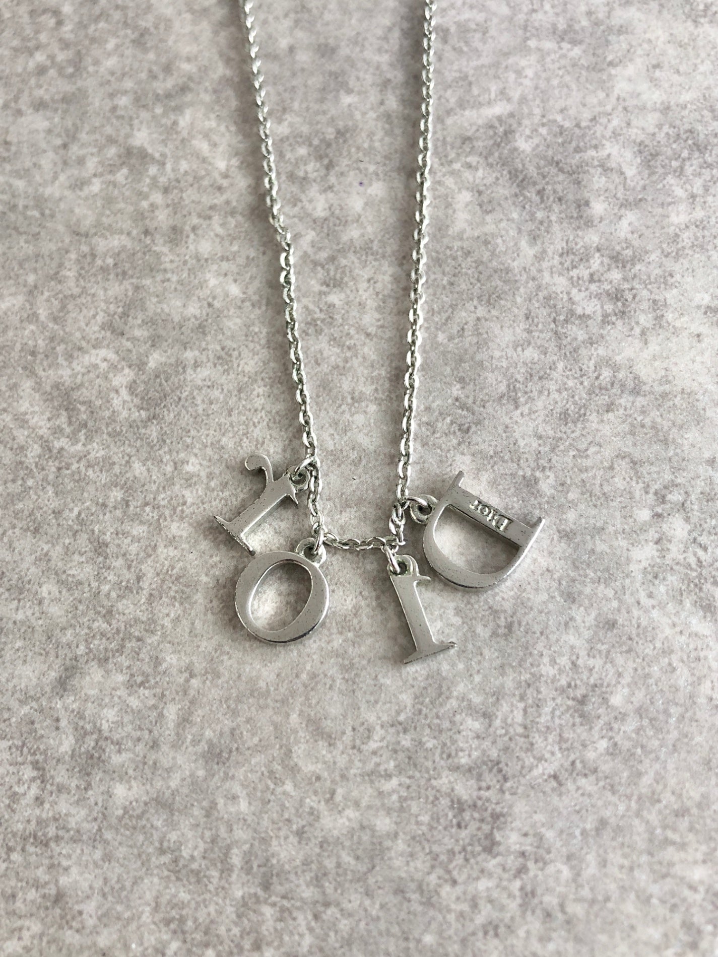 Christian Dior Logo Charm Necklace Silver Vintage mbwcef