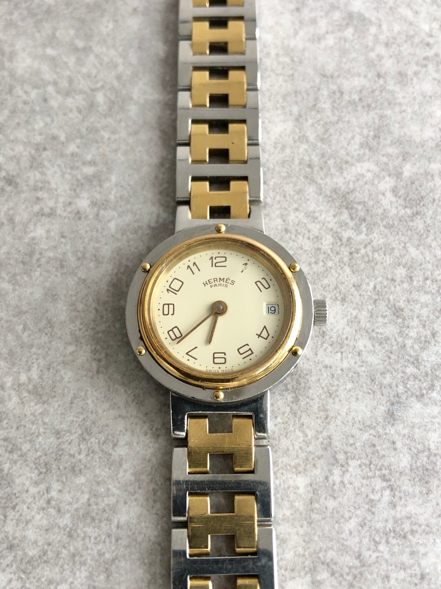 HERMES Quartz  Clipper Watch Silver×Gold Vintage 8nv65a
