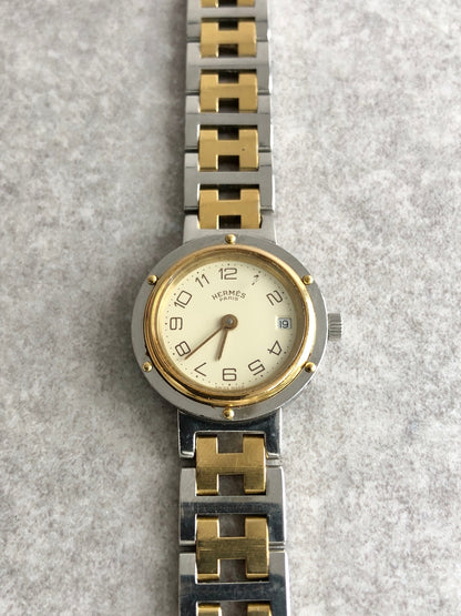 HERMES Quartz  Clipper Watch Silver×Gold Vintage 8nv65a
