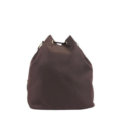 PRADA Logo Embroidery Drawstring Shoulder bag Brown Vintage ksgst8