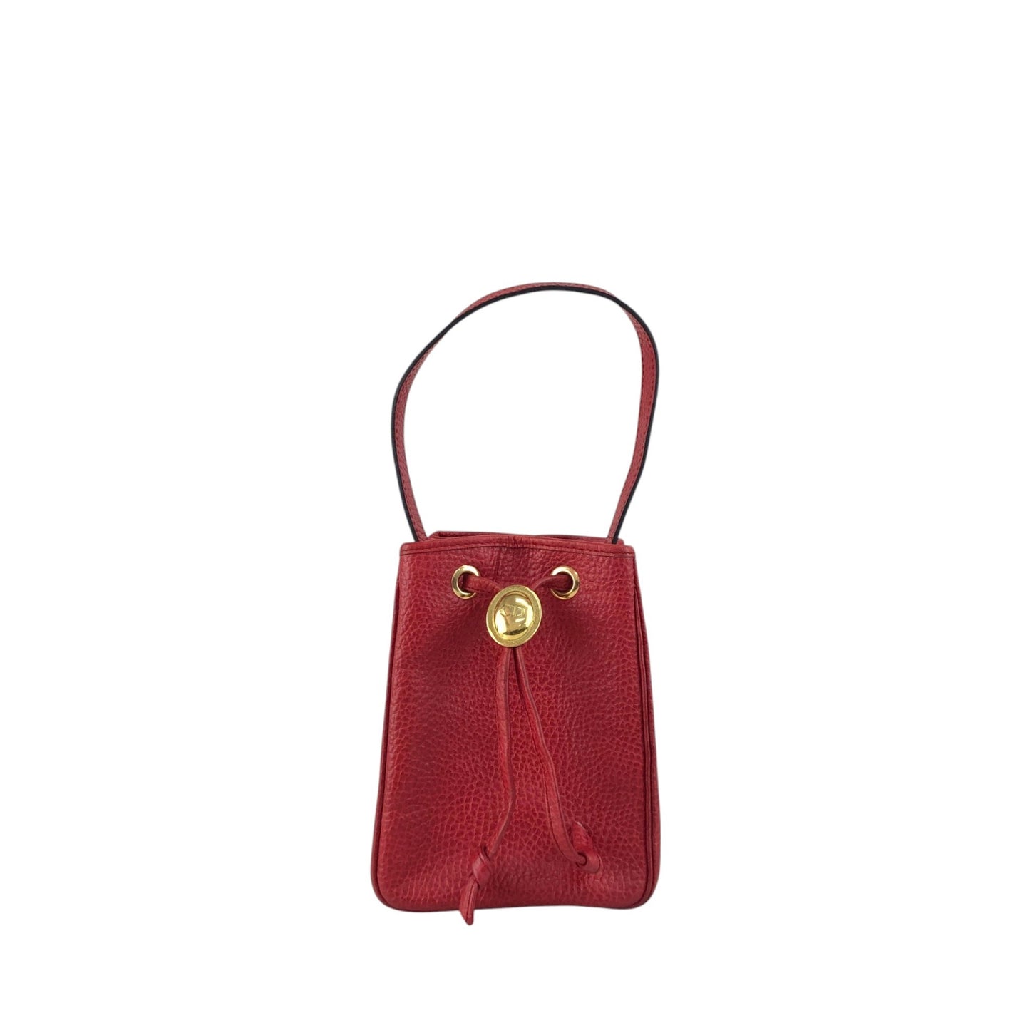 Christian Dior CD Logo Drawstring Small Handbag Red Vintage 46ensx