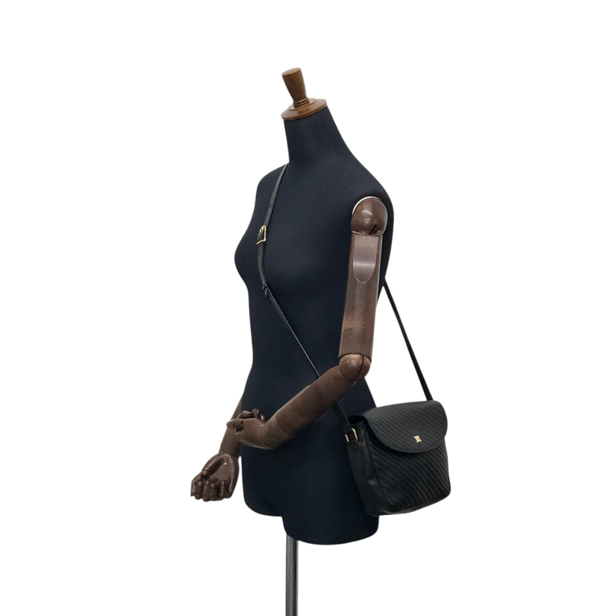 CELINE Blason Bias Stitch Shoulder bag Black Vintage hbufuu