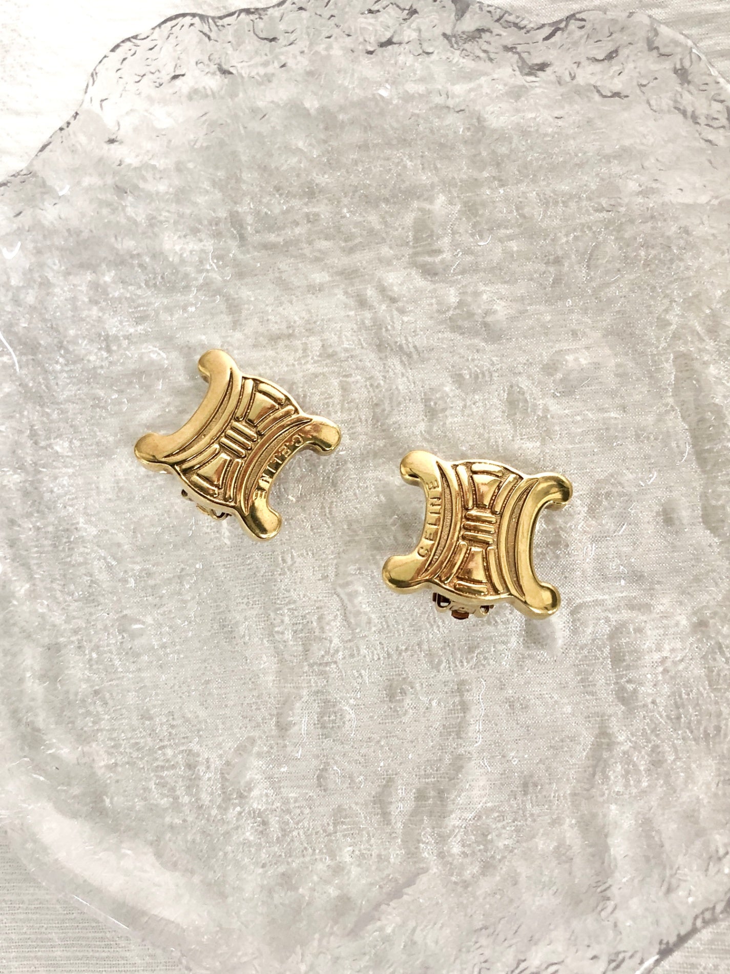 CELINE Triomphe Earrings Gold Vintage h2v8e3